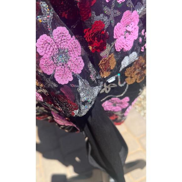 Evolutionary Multicolor Floral and Black Sequin and Mesh Side Zip Up Skirt Sz L - Picture 8 of 12